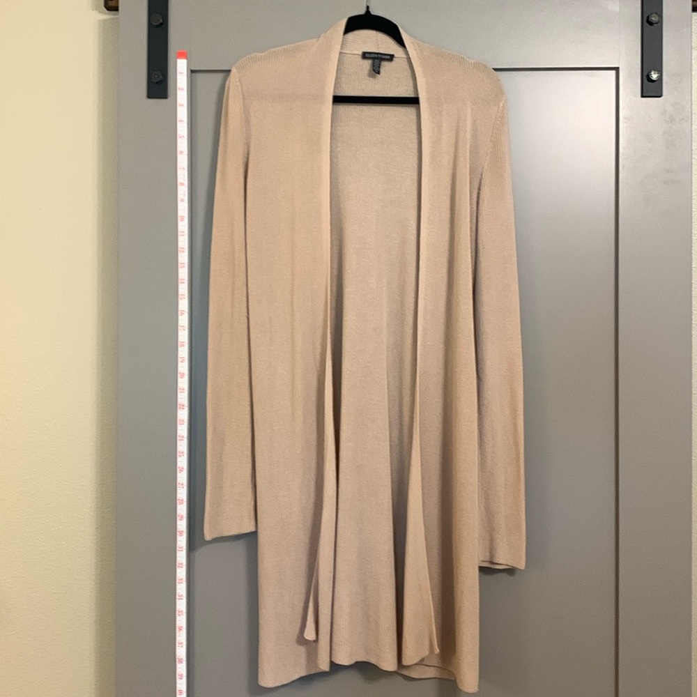 Eileen Fisher Open Front Cardigan Women's Beige Tan Tencel Knit Small Petite